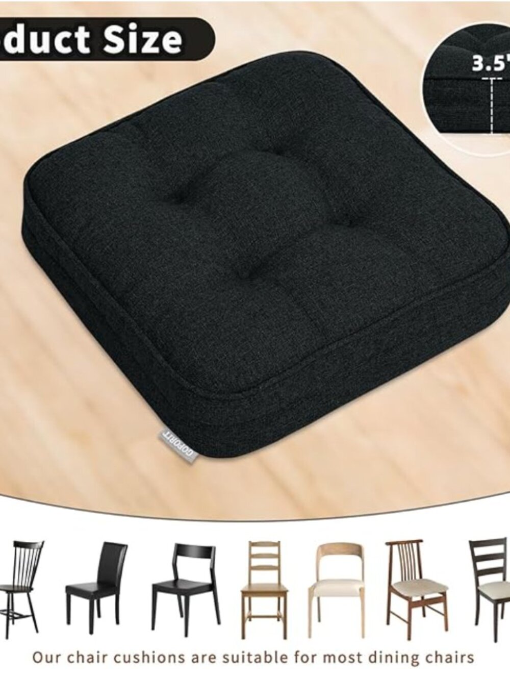 GOFORIT Black Chair Cushions Set of 2, Shredded Memory Foam, 16 x 16 -- black